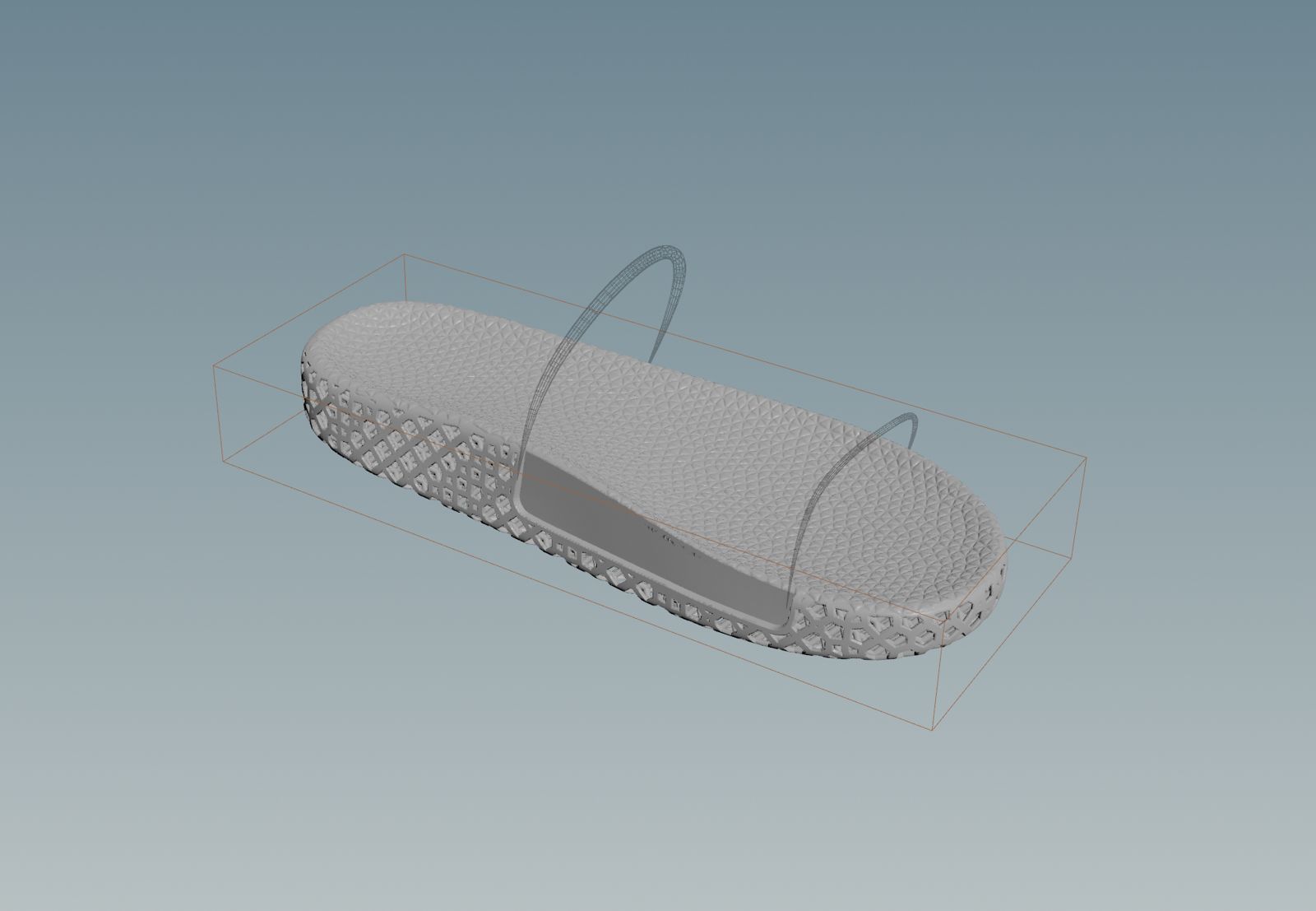 A parametric slide with a lattice midsole in a Houdini viewport.